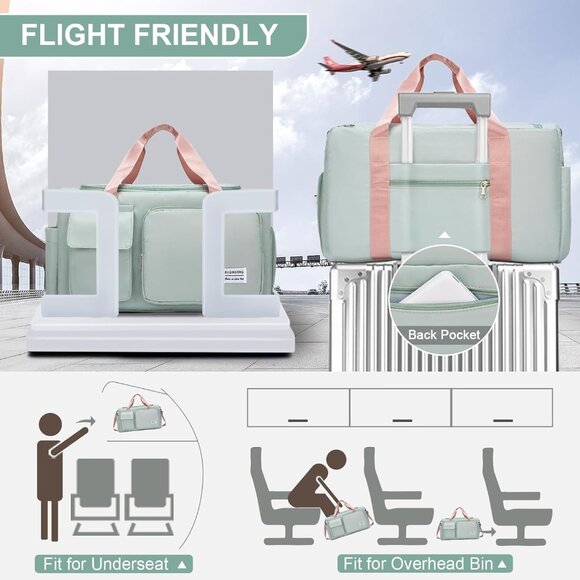 Small Gym Bag for Women, Travel Duffle Bag Carry On Weekender Bag with Shoe Comp - Picture 4 of 7